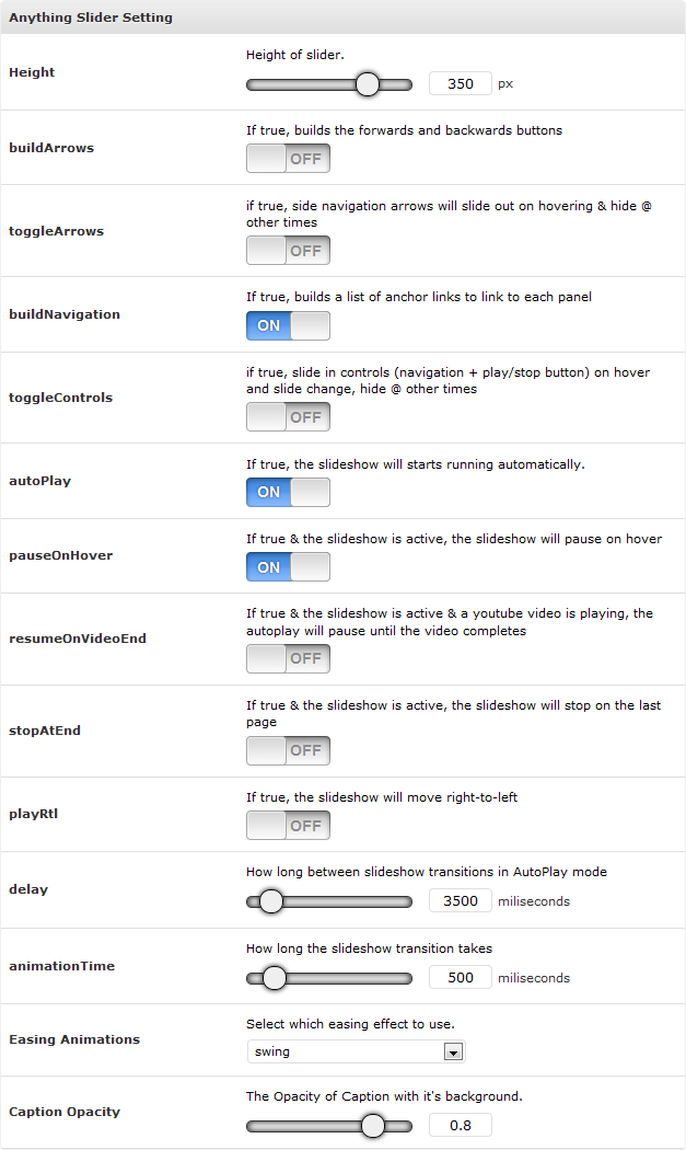 Anything Slider Settings